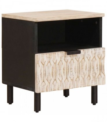 vidaXL Bedside Cabinet White 40 x 33 x 46 cm Solid Mango Wood