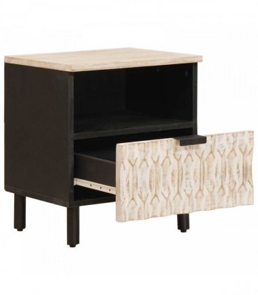 vidaXL Bedside Cabinet White 40 x 33 x 46 cm Solid Mango Wood