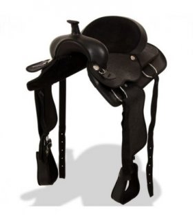 vidaXL Western Saddle. Headstall&Breast Collar Real Leather 17" Black