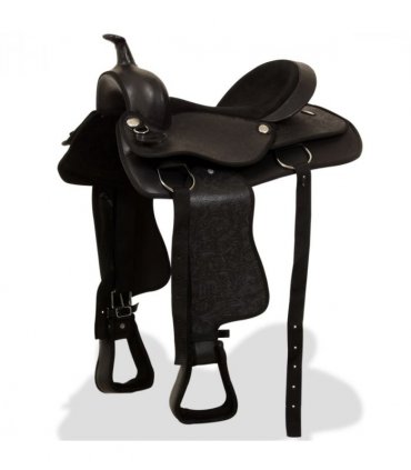 vidaXL Western Saddle. Headstall&Breast Collar Real Leather 17" Black