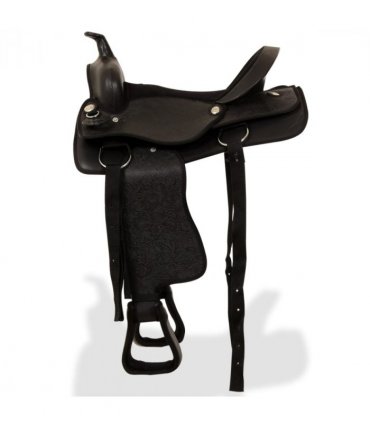 vidaXL Western Saddle. Headstall&Breast Collar Real Leather 17" Black
