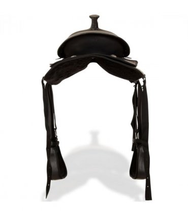 vidaXL Western Saddle. Headstall&Breast Collar Real Leather 17" Black