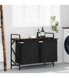 vidaXL Laundry Basket 2 Compartments with Shelf Smoked Oak