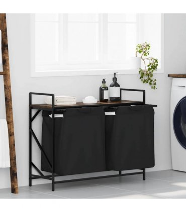 vidaXL Laundry Basket 2 Compartments with Shelf Smoked Oak