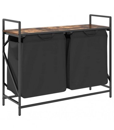 vidaXL Laundry Basket 2 Compartments with Shelf Smoked Oak