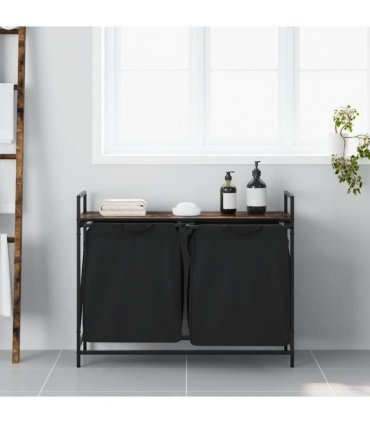 vidaXL Laundry Basket 2 Compartments with Shelf Smoked Oak