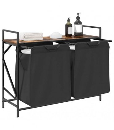vidaXL Laundry Basket 2 Compartments with Shelf Smoked Oak