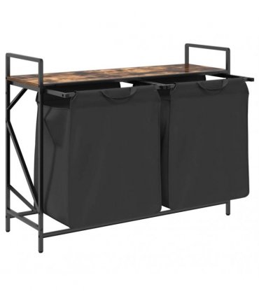 vidaXL Laundry Basket 2 Compartments with Shelf Smoked Oak