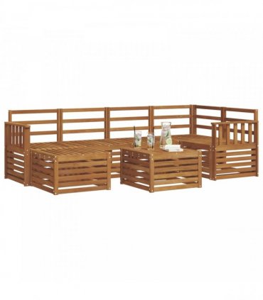 vidaXL Sectional Sofa Set 7 pcs Natural Solid Acacia Wood