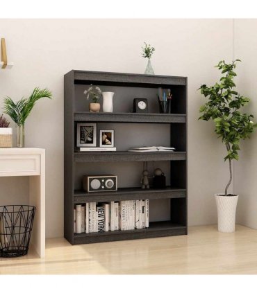 vidaXL Book Cabinet/Room Divider Grey 100x30x135.5 cm Solid Pinewood