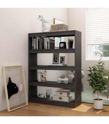 vidaXL Book Cabinet/Room Divider Grey 100x30x135.5 cm Solid Pinewood