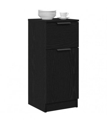 vidaXL Sideboard with Drawer Black Oak 30 x 30 x 70 cm Engineered Wood