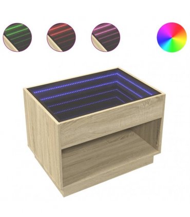 vidaXL Coffee Table with Infinity LED Sonoma Oak 70x50x50 cm