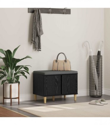 vidaXL Hall Bench Black Oak 60 x 38 x 46 cm Engineered Wood and Fabric