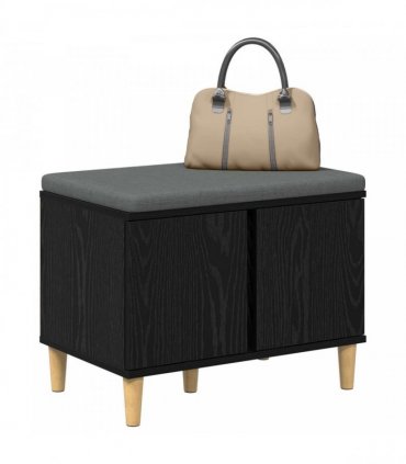 vidaXL Hall Bench Black Oak 60 x 38 x 46 cm Engineered Wood and Fabric