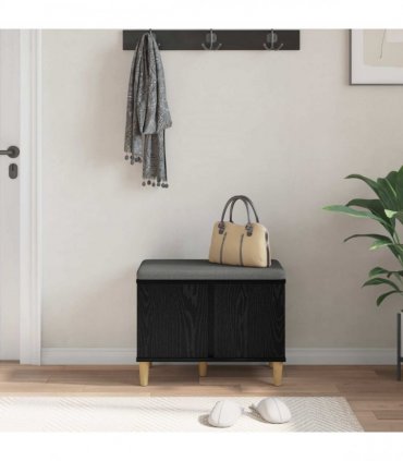 vidaXL Hall Bench Black Oak 60 x 38 x 46 cm Engineered Wood and Fabric