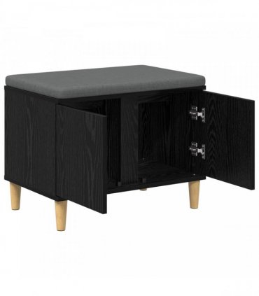 vidaXL Hall Bench Black Oak 60 x 38 x 46 cm Engineered Wood and Fabric