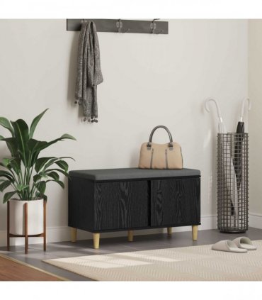 vidaXL Hall Bench Black Oak 80 x 38 x 46 cm Engineered Wood and Fabric