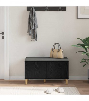 vidaXL Hall Bench Black Oak 80 x 38 x 46 cm Engineered Wood and Fabric