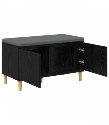 vidaXL Hall Bench Black Oak 80 x 38 x 46 cm Engineered Wood and Fabric