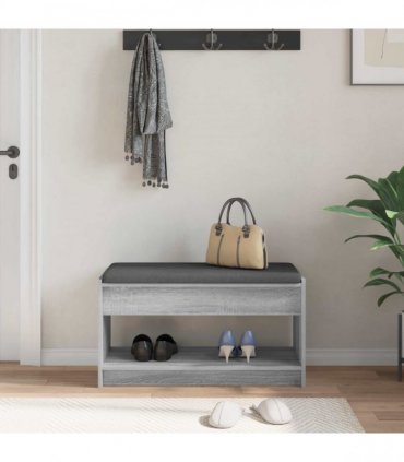 vidaXL Hall Bench with Cushion with Shelf Grey Sonoma 83 x 38 x 45 cm