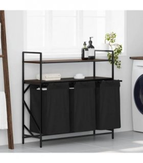 vidaXL Laundry Basket 3 Compartments with Shelves Brown Oak