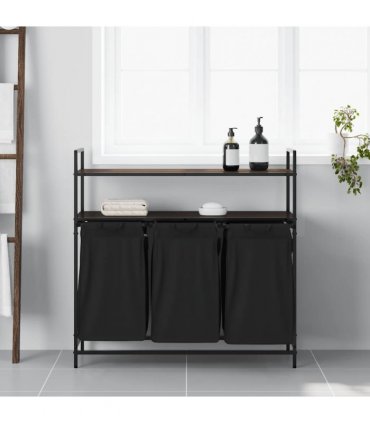 vidaXL Laundry Basket 3 Compartments with Shelves Brown Oak