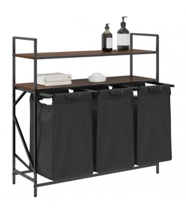 vidaXL Laundry Basket 3 Compartments with Shelves Brown Oak