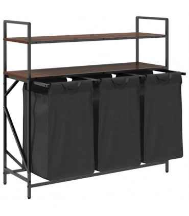 vidaXL Laundry Basket 3 Compartments with Shelves Brown Oak