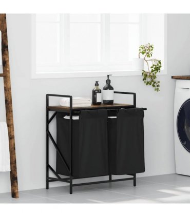 vidaXL Laundry Basket 2 Compartments with Shelf Smoked Oak