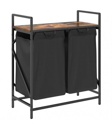 vidaXL Laundry Basket 2 Compartments with Shelf Smoked Oak