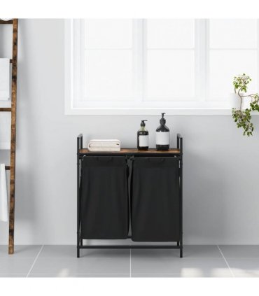 vidaXL Laundry Basket 2 Compartments with Shelf Smoked Oak