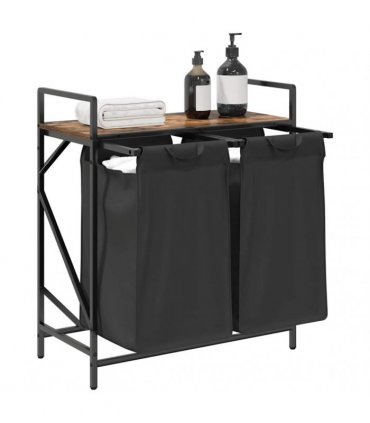 vidaXL Laundry Basket 2 Compartments with Shelf Smoked Oak