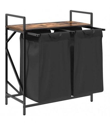 vidaXL Laundry Basket 2 Compartments with Shelf Smoked Oak