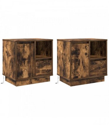vidaXL Bedside Cabinet with Drawer 2 pcs Smoked Oak 50 x 34.5 x 50 cm