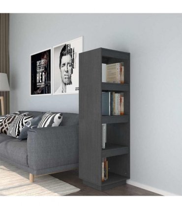 vidaXL Book Cabinet/Room Divider Grey 40x35x135 cm Solid Pinewood