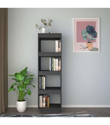 vidaXL Book Cabinet/Room Divider Grey 40x35x135 cm Solid Pinewood