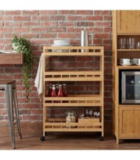 vidaXL Kitchen Trolley with Wheels Natural 60 x 18 x 97 cm Bamboo