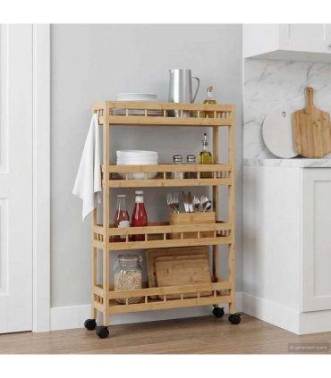 vidaXL Kitchen Trolley with Wheels Natural 60 x 18 x 97 cm Bamboo