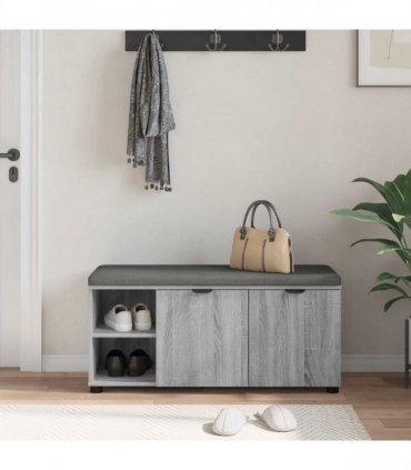 vidaXL Hall Bench with Cushion with Shelf Grey Sonoma 100 x 38 x 46 cm
