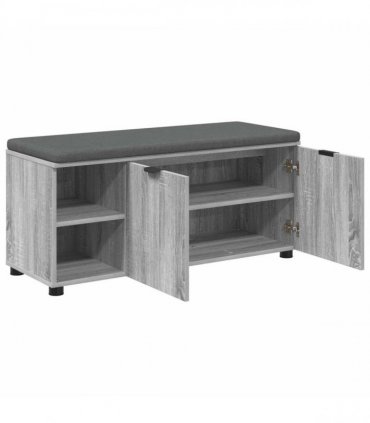 vidaXL Hall Bench with Cushion with Shelf Grey Sonoma 100 x 38 x 46 cm