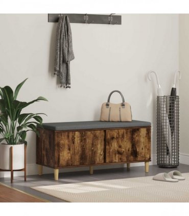 vidaXL Hall Bench with Cushion with Door Smoked Oak 100 x 38 x 46 cm