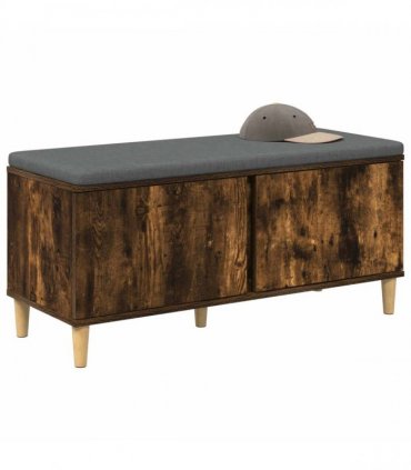 vidaXL Hall Bench with Cushion with Door Smoked Oak 100 x 38 x 46 cm