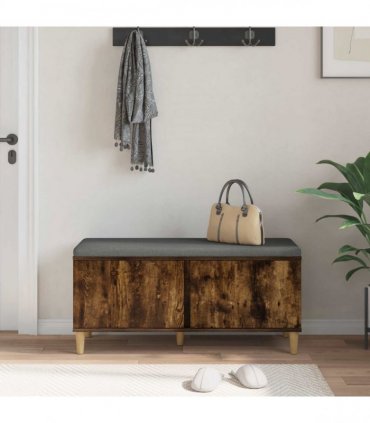 vidaXL Hall Bench with Cushion with Door Smoked Oak 100 x 38 x 46 cm