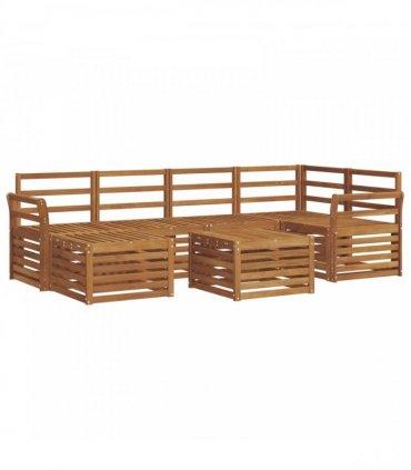 vidaXL Sectional Sofa Set 7 pcs Natural Solid Acacia Wood