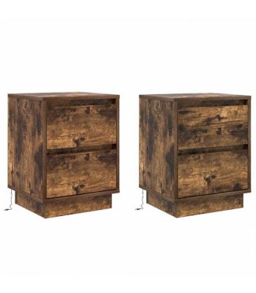 vidaXL Bedside Cabinet with Drawer 2 pcs Smoked Oak 39 x 34.5 x 50 cm