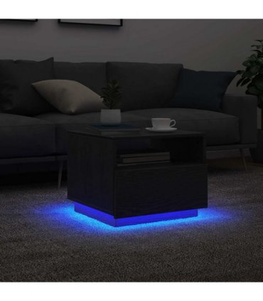 vidaXL Coffee Table with LED Lights Black Oak 50x49x40 cm