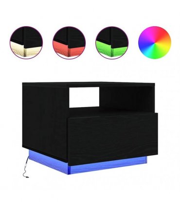 vidaXL Coffee Table with LED Lights Black Oak 50x49x40 cm