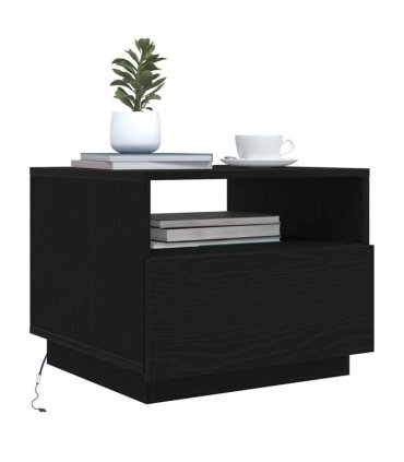 vidaXL Coffee Table with LED Lights Black Oak 50x49x40 cm