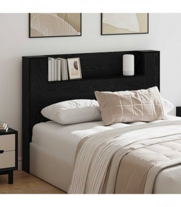 vidaXL Headboard Cabinet with LED Black Oak 140 x 16.5 x 103.5 cm